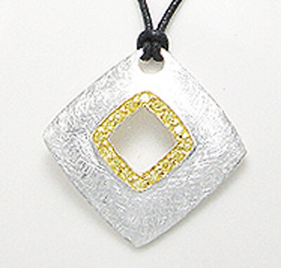 #ad Solid Sterling Silver CZ Pendant Necklace Matt Finish 18k Vermeil 22mm 5.85g $148.95