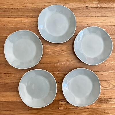 #ad Set of 5 Crate amp; Barrel Marin Blue Green 8 1 4quot; Lunch Salad Plates Portugal $50.00