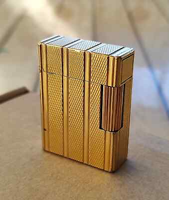#ad ST Dupont Line 1 short gold plated vertical lines and grain pattern vintage gas $250.00
