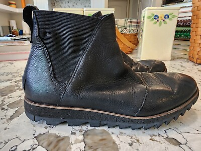 #ad Sorel Harlow Black Leather Chelsea Lug Sole Ankle Bootie Boots Womens 8.5 Casual $16.99