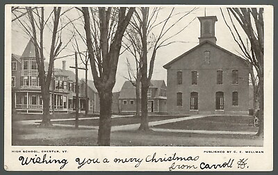 #ad Postcard Chester High School Chester Vermont Windsor County Merry Christmas 1907 $16.60