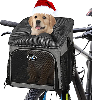 #ad Dog Bike Basket Carrier Pet Bicycle Front Carrier Backpack for Bike Riding Fold $70.62