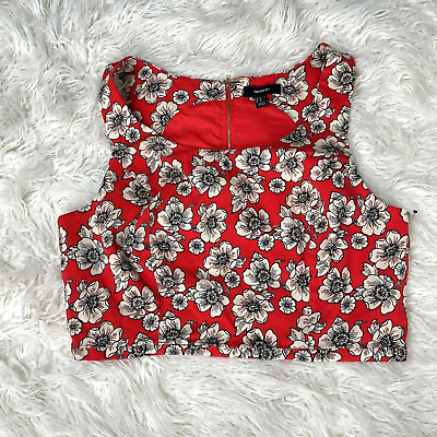 #ad Womens Forever 21 Plus Size Red Floral Lined Jacquard Crop Top Size 3X $12.99
