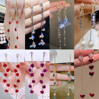 #ad Fashion Zircon Crystal Tassel Earrings Stud Drop Dangle Women Wedding Jewelry $1.90