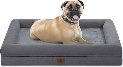 #ad SheSpire Dark Gray Orthopedic Memory Foam Jumbo Dog Bed High Bolster Pet Sofa $45.99