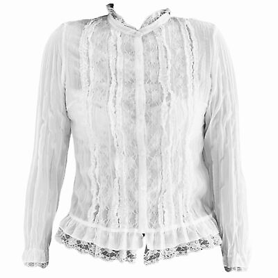 #ad Alexis Vintage white ruffle lace long sleeve Button Up blouse Regency Victorian $59.00