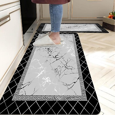 #ad Marble Kitchen Mat Cushioned anti Fatigue 2 Pieces Set Mats for Kitchen Floor N $26.42