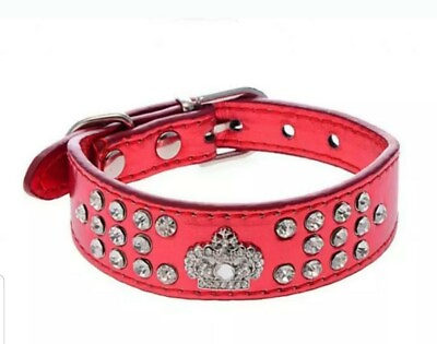 #ad 11 13quot; Red Custom Leather Small Dog Collar Cat Collar with Crystal 2pcs $9.99