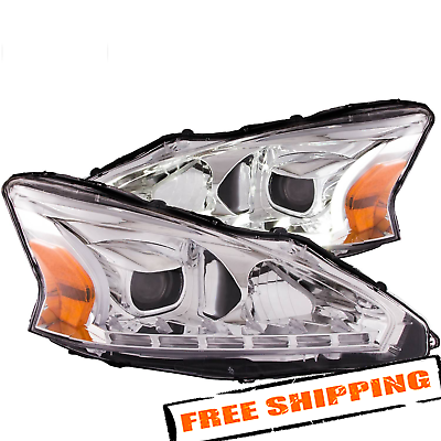 #ad Anzo Chrome DRL Bar Projector Headlights w Parking LEDs for 13 14 Nissan Altima $580.73