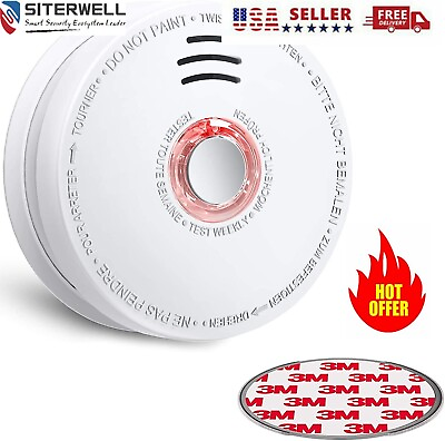 #ad Siterwell Smoke Detector Alarm with Built in 9V Battery Photoelectric Sensor $10.79