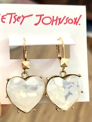 #ad Betsey Johnson White Crystals Hearts Drops $39.00