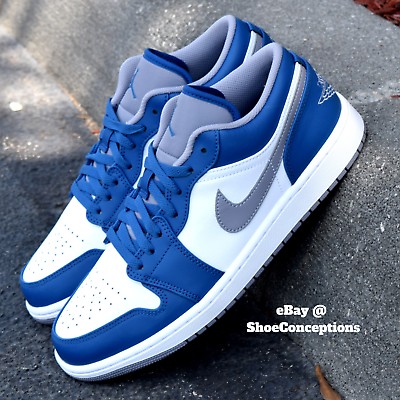 Nike Air Jordan 1 Low Shoes quot;True Bluequot; White Cement Gray 553558 412 Men#x27;s NEW $139.90