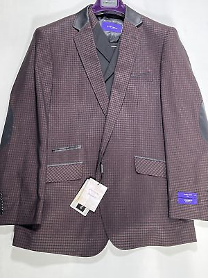 #ad Mens Statement Italy Red Check 3 Piece Tuxedo 42R NEW $399.99