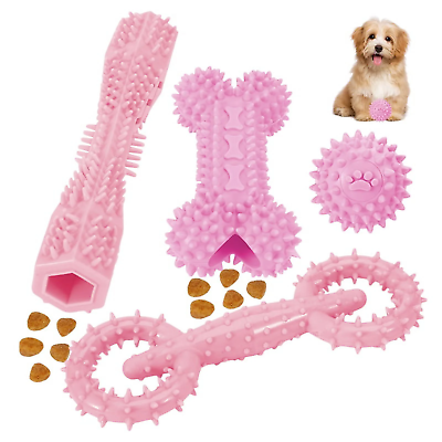 #ad Qweryboo 4 Pack Dog Chew Toy Set for Puppy Teething Food Dispensing Rubber Bone $34.92