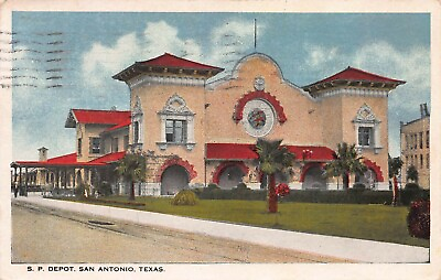 #ad Southern Pacific Train Staion San Antonio Texas early postcard used in 1917 $12.00