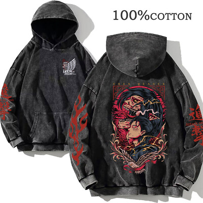 #ad Vintage Attack on Titan Eren 100% Cotton Hoodies Anime Men Sweatshirts Pullover $39.99