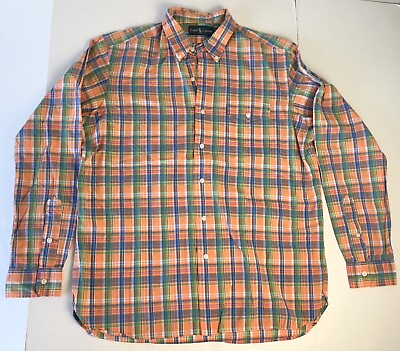#ad Polo Ralph Lauren Button Down Dress Shirt Mens SZ Large Orange Green Plaid READ $19.99