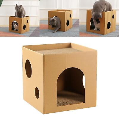 #ad Cat Corrugated House Interactive Hideaway Play House Scratcher Bed Castle $32.13