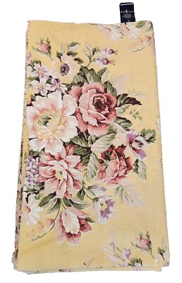 #ad Ralph Lauren Vtg Blue Label Sophie Brooke Queen Flat Sheet Yellow Floral Cotton $65.00