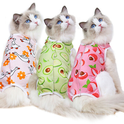 #ad Cat Sterilization Suit Weaning Surgical Cartoon Recovery Suit Clothes Puppy Vest $3.69