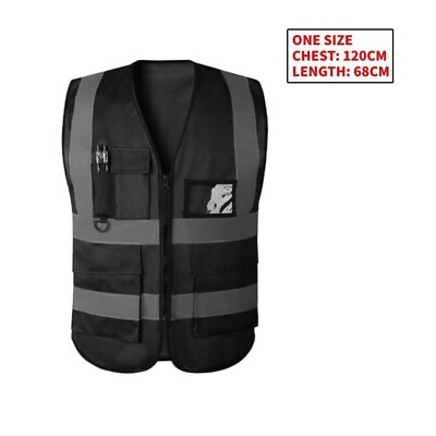 Safety Vest High Visibility Reflective Stripes 5 Pockets Security Black $9.89
