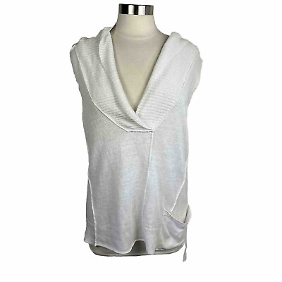 #ad Eileen Fisher Fine Gauge Linen Vest M Womens White Knit Sleeveless V Neck $39.00