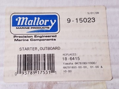 #ad Mallory Starter P N 9 15023 Crossover 2 Yamaha 6K7 81800 10 00 6N7 81800 00 $275.00