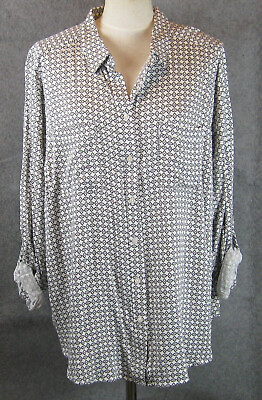 #ad Liz Claiborne Top Womens Plus 2X Shirt Button Up Roll Tab White Black NWT $19.99