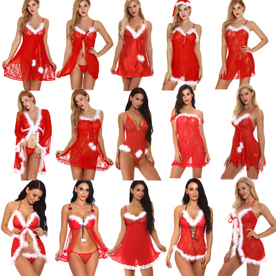 #ad Women#x27;s Christmas Sexy Lingerie Red Santa Fancy Dress Outfit Babydoll Nightwear $7.68