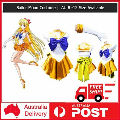 #ad Sailor Moon Venus Golden Yellow Sailormoon Costume Cosplay Uniform DressGloves AU $32.99