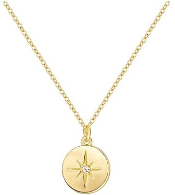 #ad Yellow Gold White Topaz Round Star Pendant Necklace GBP 87.00