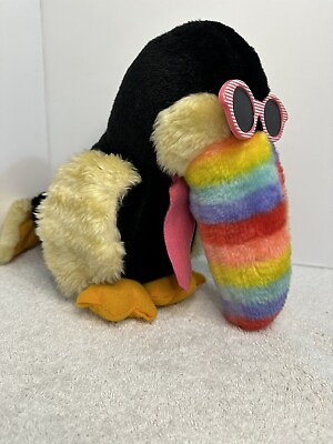 #ad Vintage Plush Toucan Bird Plush 14” Sunglasses Tie Rainbow Beak $14.99