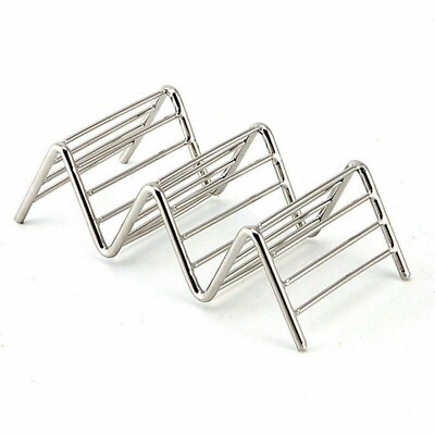 #ad Lot of 4 Taco Holder Stainless Steel Stand Mexican Food Rack Shells 2 3 Slots $15.00