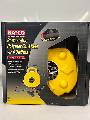 #ad Bayco 50#x27; Retractable Cord Reel w Quad Tap 15Amp Yellow SL 8904 $174.25