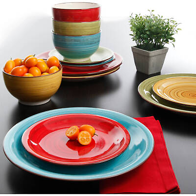 #ad NEW Festival Dinnerware Assorted Colors Set of 12 $38.95