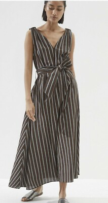 #ad Brunello Cucinelli Dress Monili Trim Maxi Belted 100% Cotton Brown Size X Small $654.71