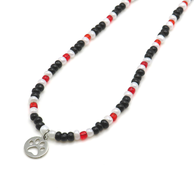 #ad Paw Print Pendant Charm Beaded Necklace Handmade Dog Jewelry $14.46