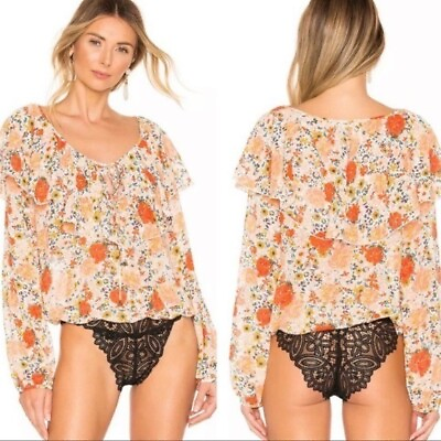 #ad Free People Say It To Me Floral Bohemian Bodysuit M Lace Festival Party Top $33.63
