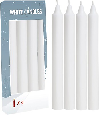 #ad 4 pcs White Taper Dinner Candles Sticks 7 ¾ inch Tall x 3 4 inch 0.75 Diameter $9.99