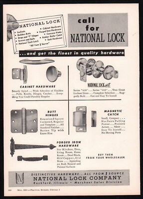 #ad 1954 National Lock Co Locks hinges hardware Rockford IL Vintage trade print ad $14.75