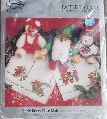 #ad Teddy Bear Place Mats Embroidery Kit by Candamar 50610 Christmas Placemats $25.50