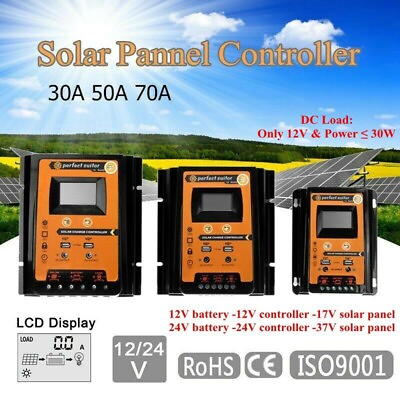 #ad 12 24V 30 50 70A MPPT Solar Charge Controller Panel Battery Regulator Dual USB $19.99