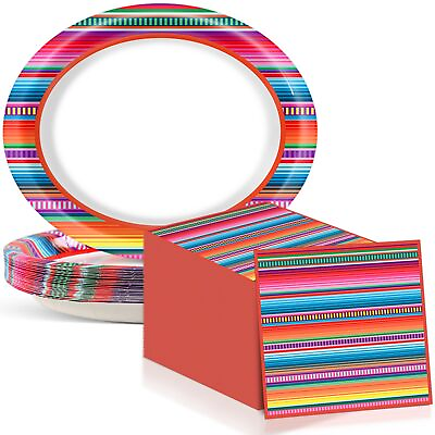 #ad Mexican Fiesta Party Oval Paper Plates 11inch Cinco De Mayo Plates and Napkin... $37.44