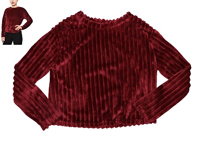 #ad Planet Gold Faux Fur Rib Crew Neck Lightweight Pullover Sweater M NWT Cabernet $19.95