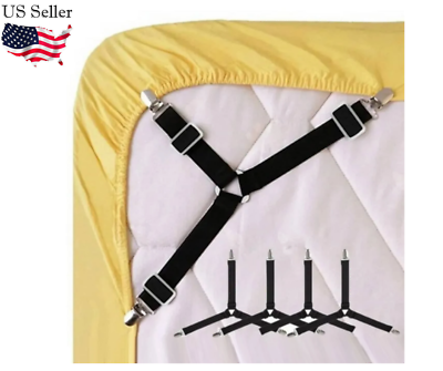 #ad 4Bed Sheet Fasteners Adjustable Elastic Suspenders Straps Mattress Covers Clips $5.82