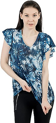 #ad Womens Short Sleeve Casual Floral Print Loose Fit Low Collar Blouse Shirt Top $14.49