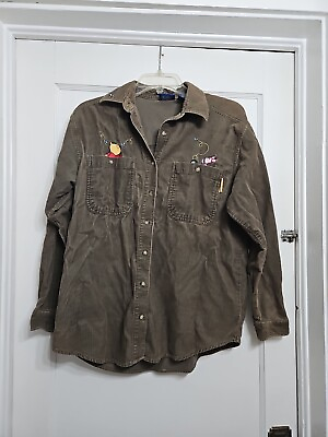 #ad Pooh Disney Size Small Olive Long Sleeve Corduroy Shirt Jerry Leigh Ent. Apparel $33.33