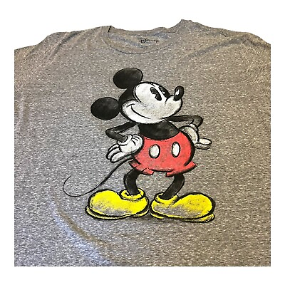 #ad Disney Mickey Mouse T Shirt Men 3XL Gray Big Print Plus Size Comfy Walt Classic $19.49