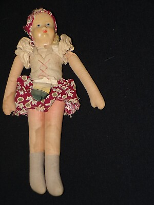 #ad Vintage Cloth Doll w Painted Face C181 $8.99