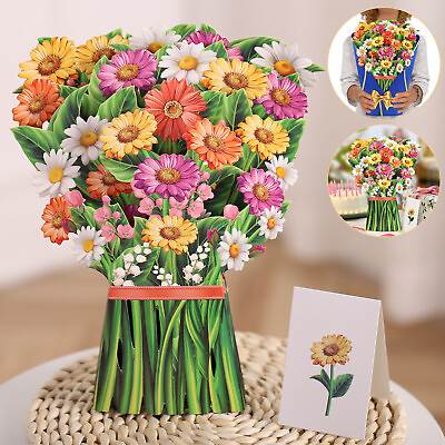 #ad 3D Flower Paper Carved Pop Up Greeting Cards Thanksgiving Wedding Birthday Gift $9.48